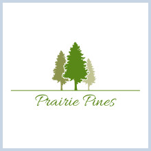 Prairie Pines logo with three green trees. 