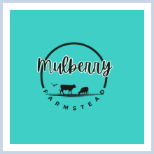 photo reads Mulberry farmstead, with farm animals and a bird on the logo. 