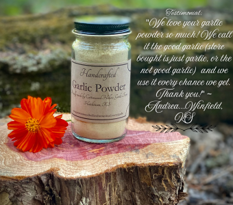 A picture and testimonial of my very popular garlic powder seasoning!