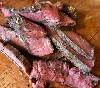 Medium rare slices of grassfed beef