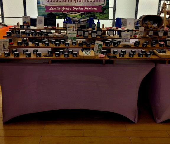 Salves, Lip balms, finishing salts, luffas, goat's milk soap, jellies