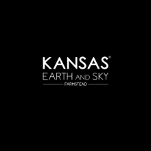 White lettering on black background that reads "Kansas Earth and Sky Farmstead"