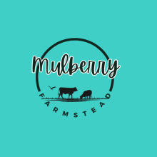 photo reads Mulberry farmstead, with farm animals and a bird on the logo. 